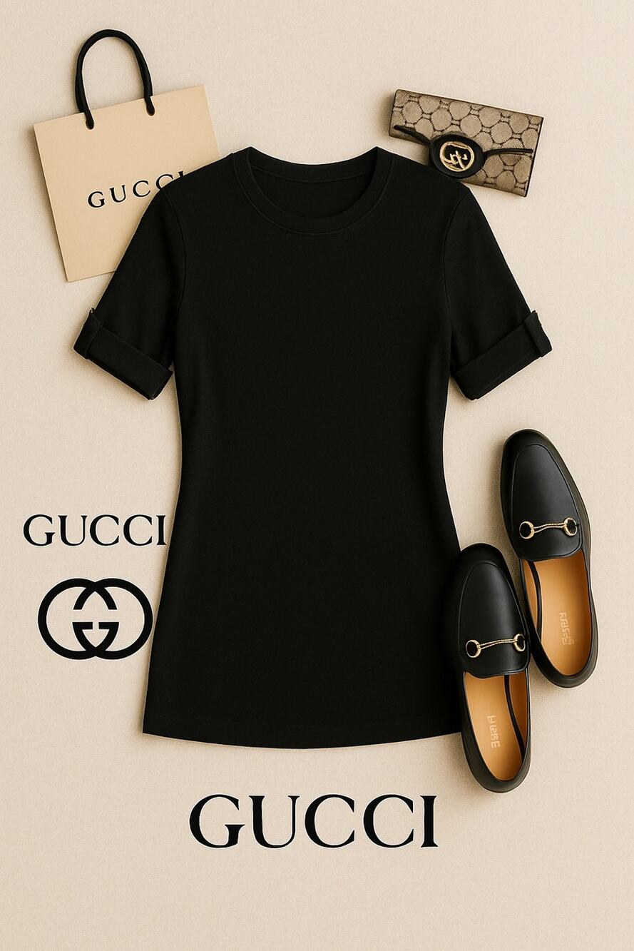 NWT Gucci Solid Black Top w/ Cuffed Sleeves Sz. XL